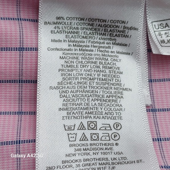 Brooks Brothers Regent Pink Plaid Non Iron Supima Cotton Dress Shirt 16 1/2-34 - Picture 6 of 8